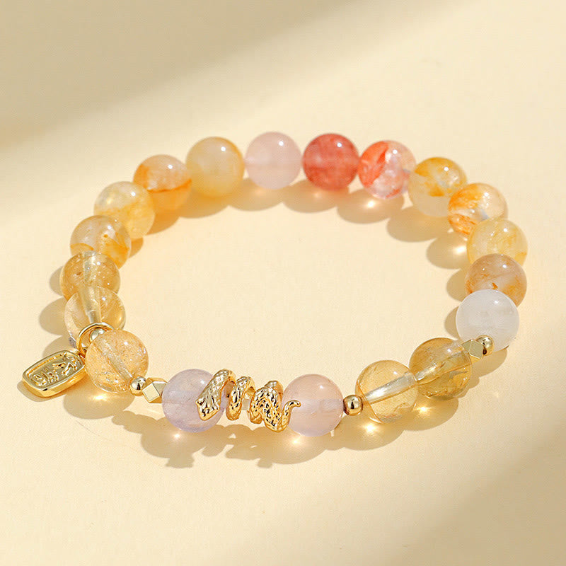 Buddha Stones Various Crystal Pink Crystal Amethyst Year Of The Snake Lucky Bracelet