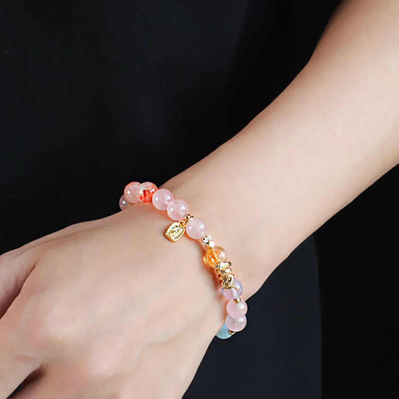 Buddha Stones Various Crystal Pink Crystal Amethyst Year Of The Snake Lucky Bracelet