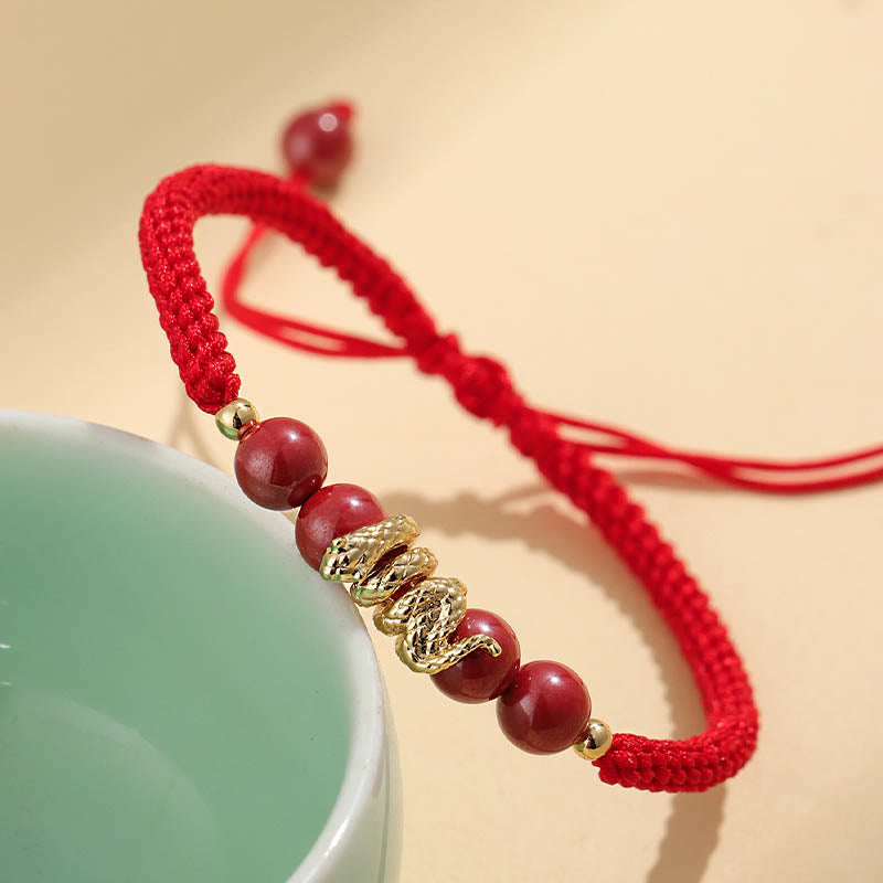 Buddha Stones Cinnabar Handmade Year Of Snake String Protection Braided Bracelet