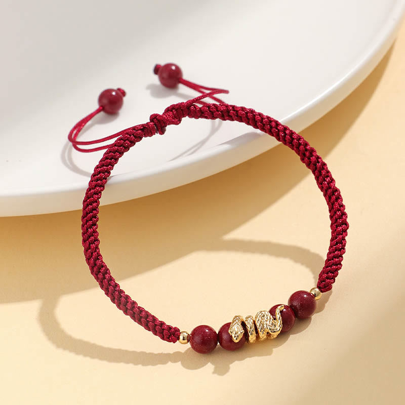 Buddha Stones Cinnabar Handmade Year Of Snake String Protection Braided Bracelet