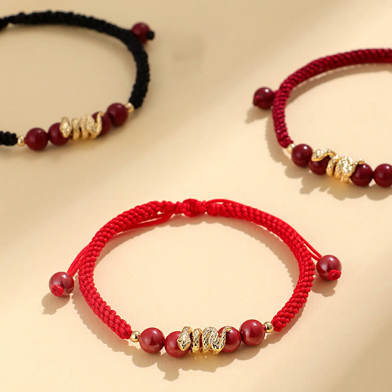 Buddha Stones Cinnabar Handmade Year Of Snake String Protection Braided Bracelet