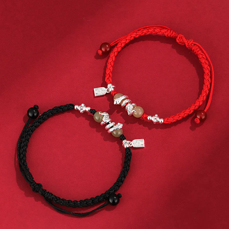 Buddha Stones Hetian Jade Year of the Snake String Protection Braided Bracelet