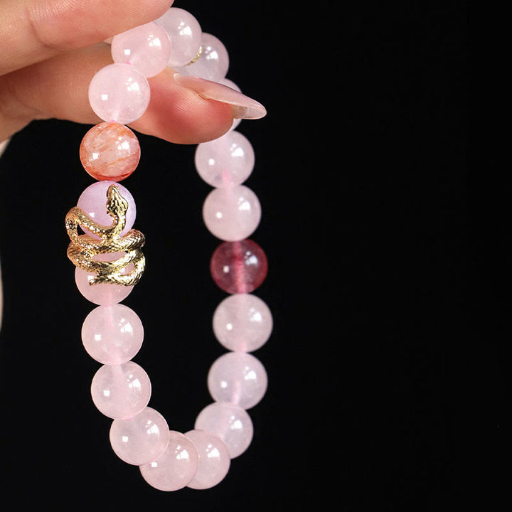 Buddha Stones Various Crystal Rose Quartz Purple Phantom Year Of The Snake Passionate Generosity Bracelet