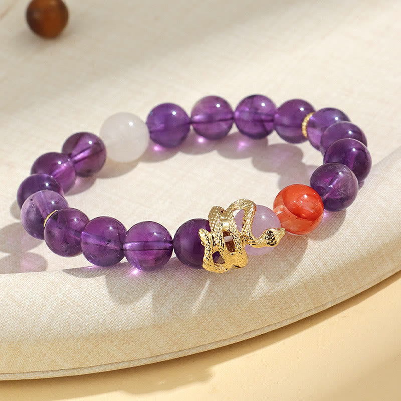 Buddha Stones Various Crystal Rose Quartz Purple Phantom Year Of The Snake Passionate Generosity Bracelet