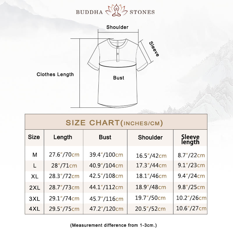 Buddha Stones Summer Men's Solid Color Button Short Sleeve Linen Shirt