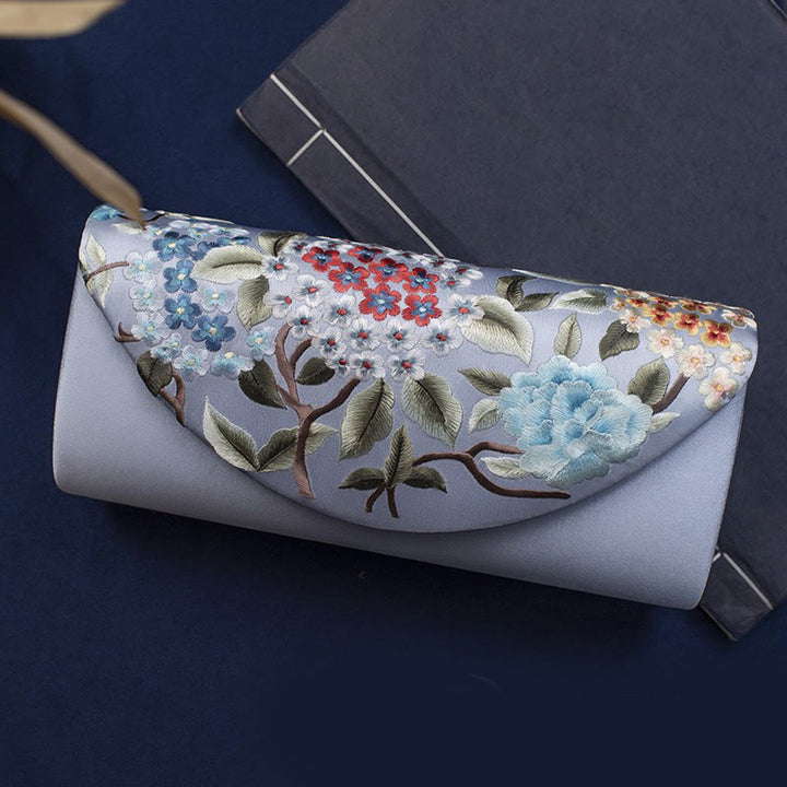 Buddha Stones Hydrangea Su Embroidery Wedding Shopping Wallet Purse Handbag Crossbody Bag