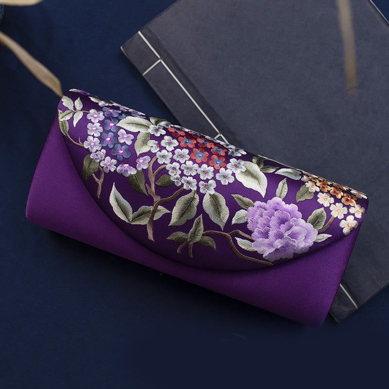 Buddha Stones Hydrangea Su Embroidery Wedding Shopping Wallet Purse Handbag Crossbody Bag