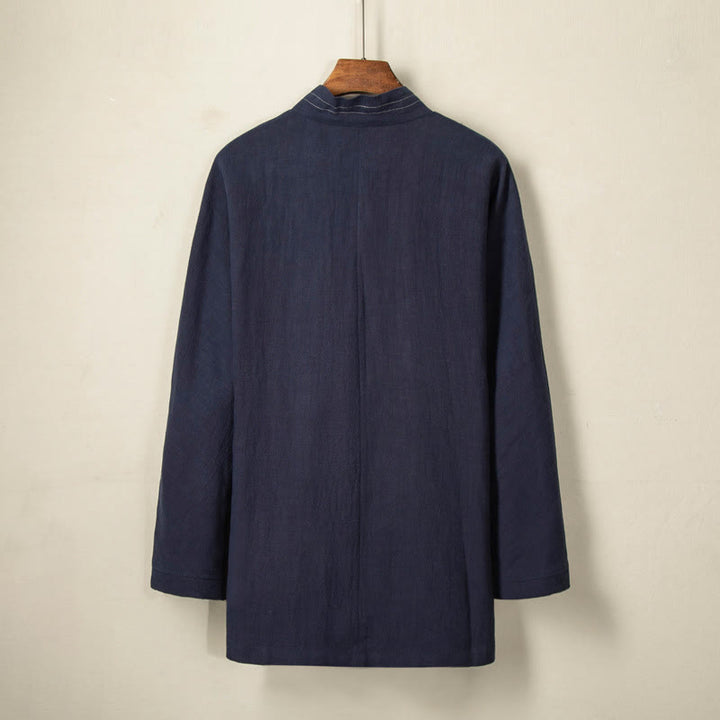 Buddha Stones Simple Fall Lace-up Cotton Linen Men Jacket Coat Zen Clothing - image 3