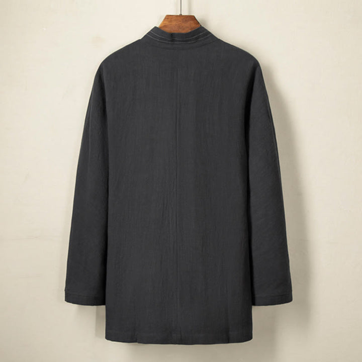 Buddha Stones Simple Fall Lace-up Cotton Linen Men Jacket Coat Zen Clothing - image 7