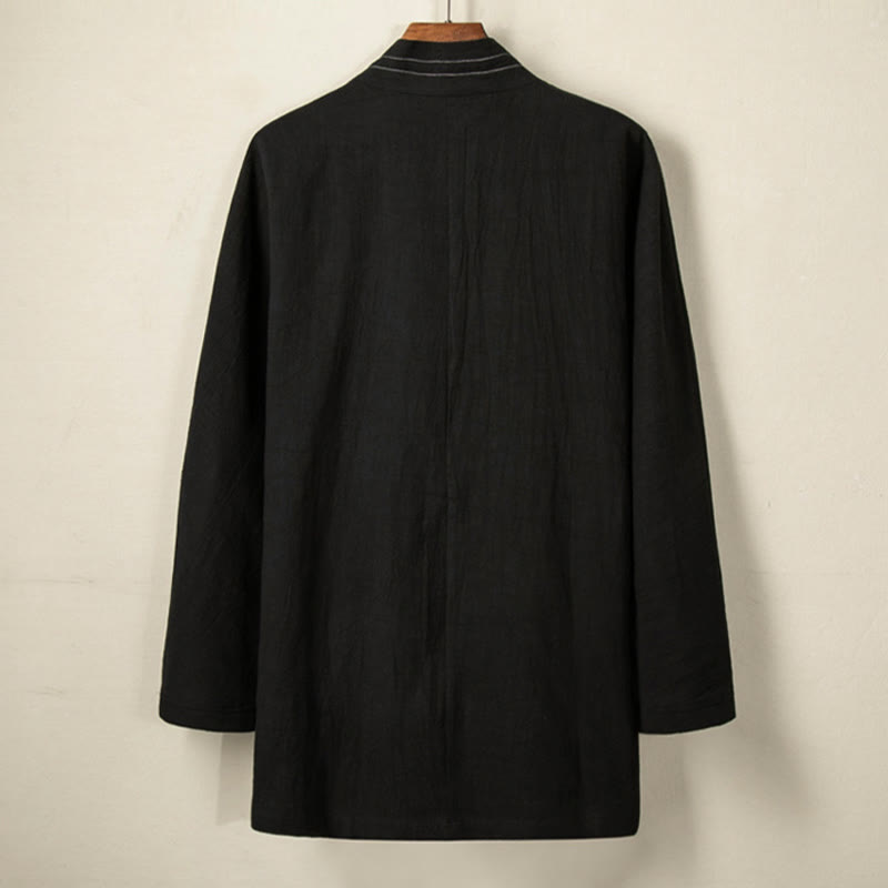 Buddha Stones Simple Fall Lace-up Cotton Linen Men Jacket Coat Zen Clothing - image 1