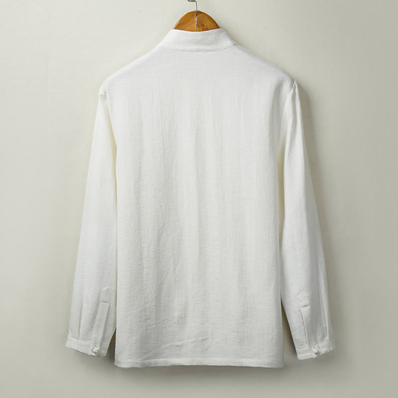 Buddha Stones Fall Solid Long Sleeve Button Shirt Cotton Linen Men Clothing - image 3