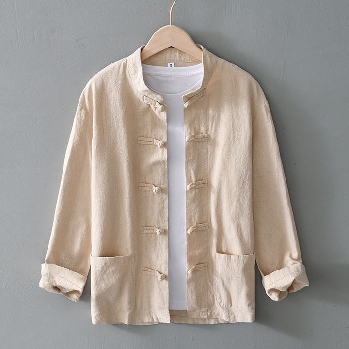 Buddha Stones Frog-Button Chinese Tang Suit Cotton Linen Men Jacket Shirt With Pockets