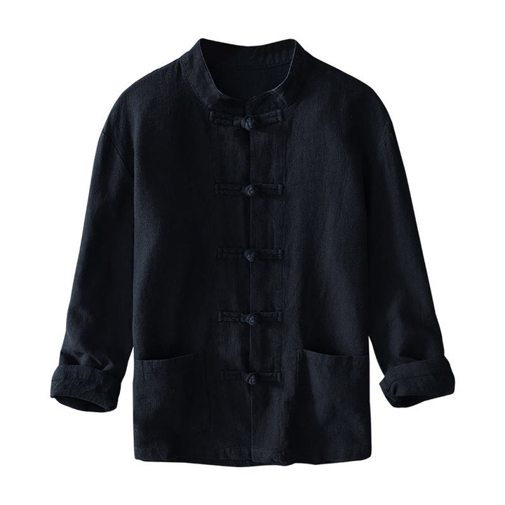 Buddha Stones Frog-Button Chinese Tang Suit Cotton Linen Men Shirt With Pockets - image 21