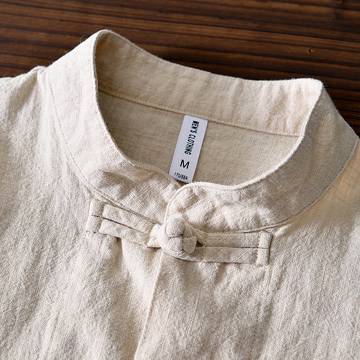 Buddha Stones Frog-Button Chinese Tang Suit Cotton Linen Men Jacket Shirt With Pockets