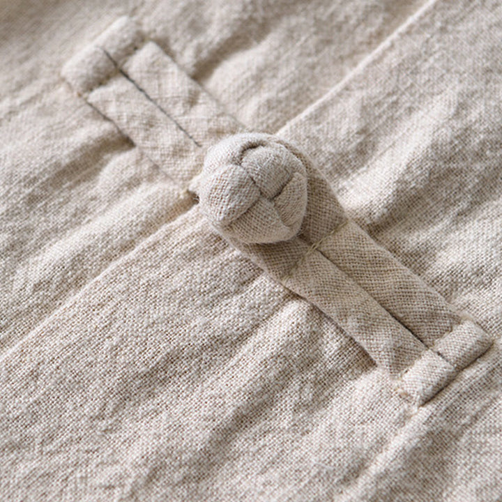 Buddha Stones Frog-Button Chinese Tang Suit Cotton Linen Men Jacket Shirt With Pockets