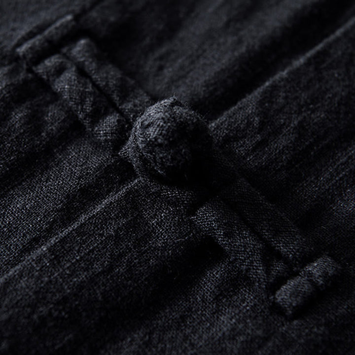 Buddha Stones Frog-Button Chinese Tang Suit Cotton Linen Men Jacket Shirt With Pockets