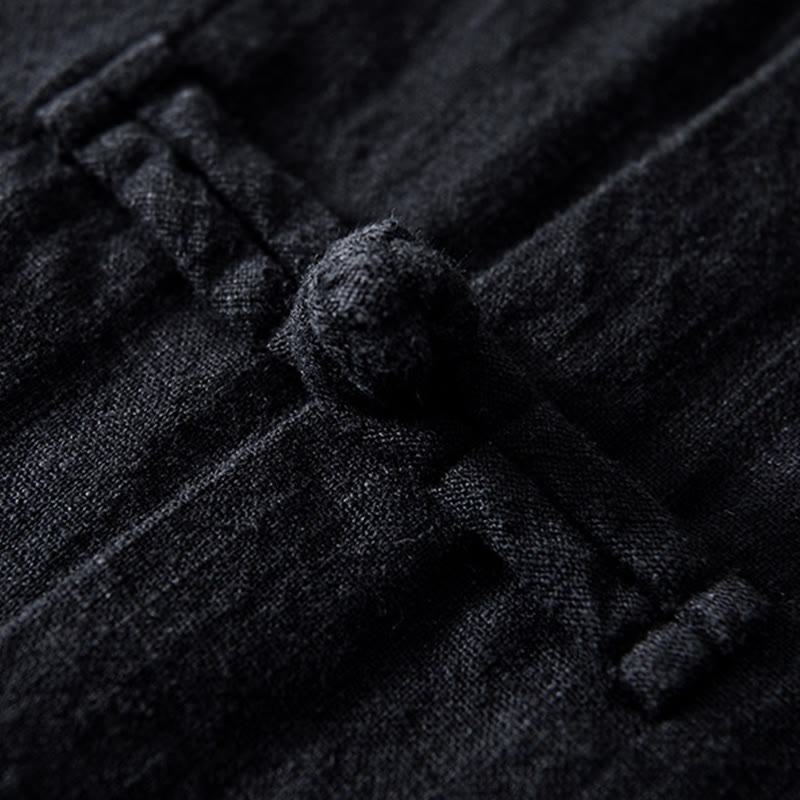 Buddha Stones Frog-Button Chinese Tang Suit Cotton Linen Men Jacket Shirt With Pockets