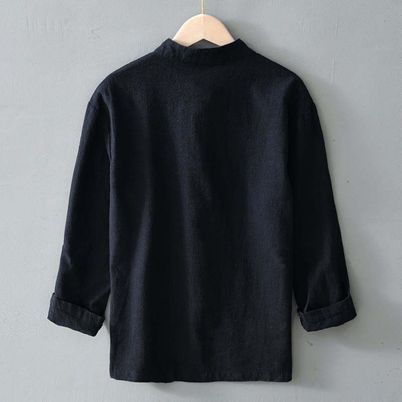 Buddha Stones Frog-Button Chinese Tang Suit Cotton Linen Men Shirt With Pockets - image 14