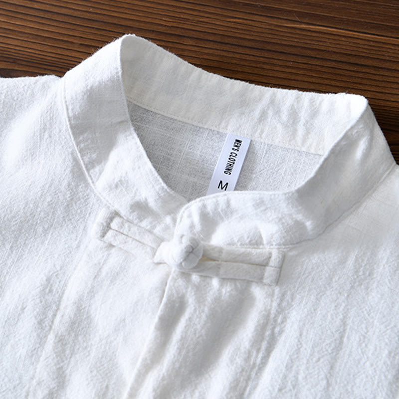 Buddha Stones Frog-Button Chinese Tang Suit Cotton Linen Men Shirt With Pockets - image 8