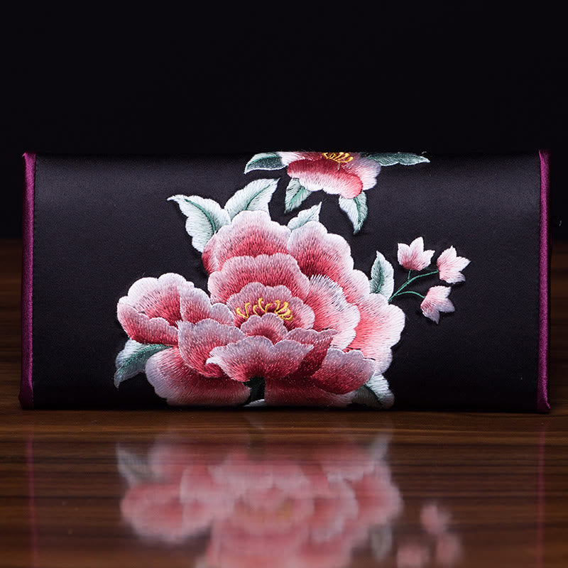 Buddha Stones Peony Su Embroidery Journey Shopping Long Purse Handbag