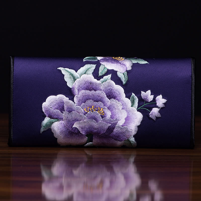 Buddha Stones Peony Su Embroidery Journey Shopping Long Purse Handbag