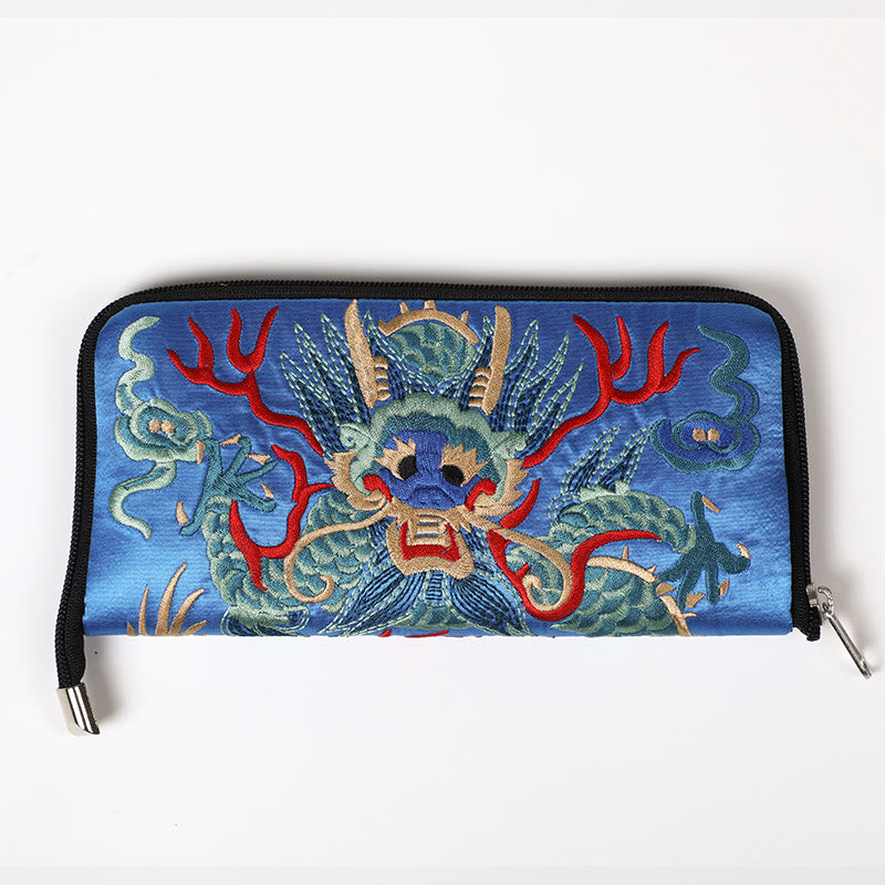 Buddha Stones Mythical Beast Phoenix Dragon Qilin Su Embroidery Ticket Folder Storage Journey Shopping Purse Handbag