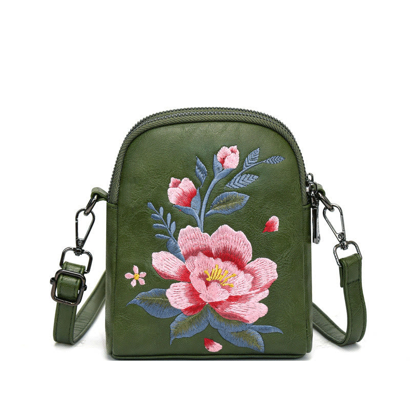 Buddha Stones Lotus Su Embroidery Journey Shopping Purse Shoulder Bag Crossbody Bag