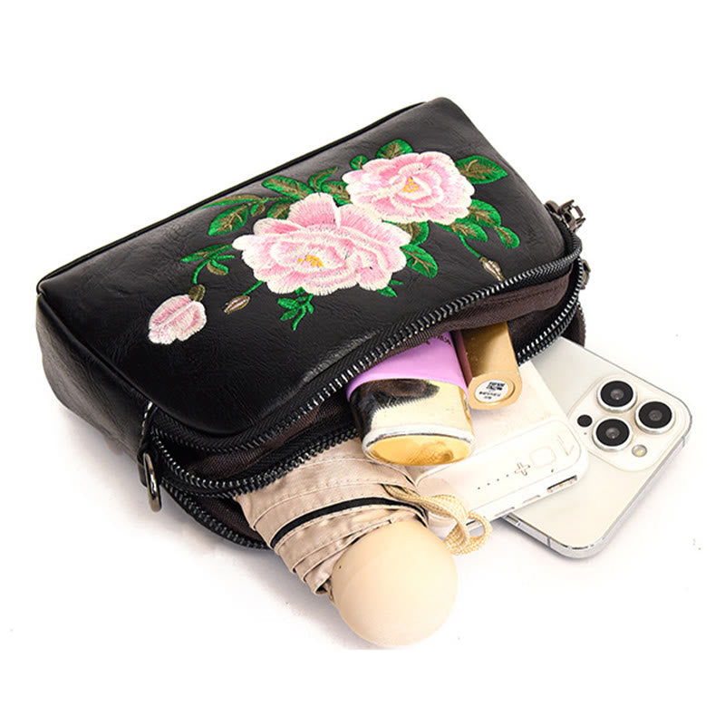 Buddha Stones Peony Pomegranate Flowers Su Embroidery Journey Shopping Purse Shoulder Bag Crossbody Bag