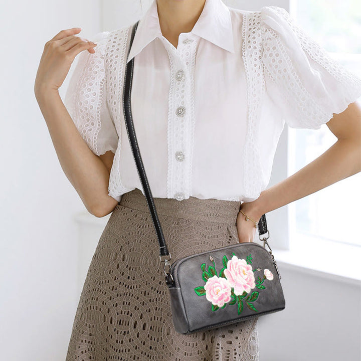 Buddha Stones Peony Pomegranate Flowers Su Embroidery Journey Shopping Purse Shoulder Bag Crossbody Bag