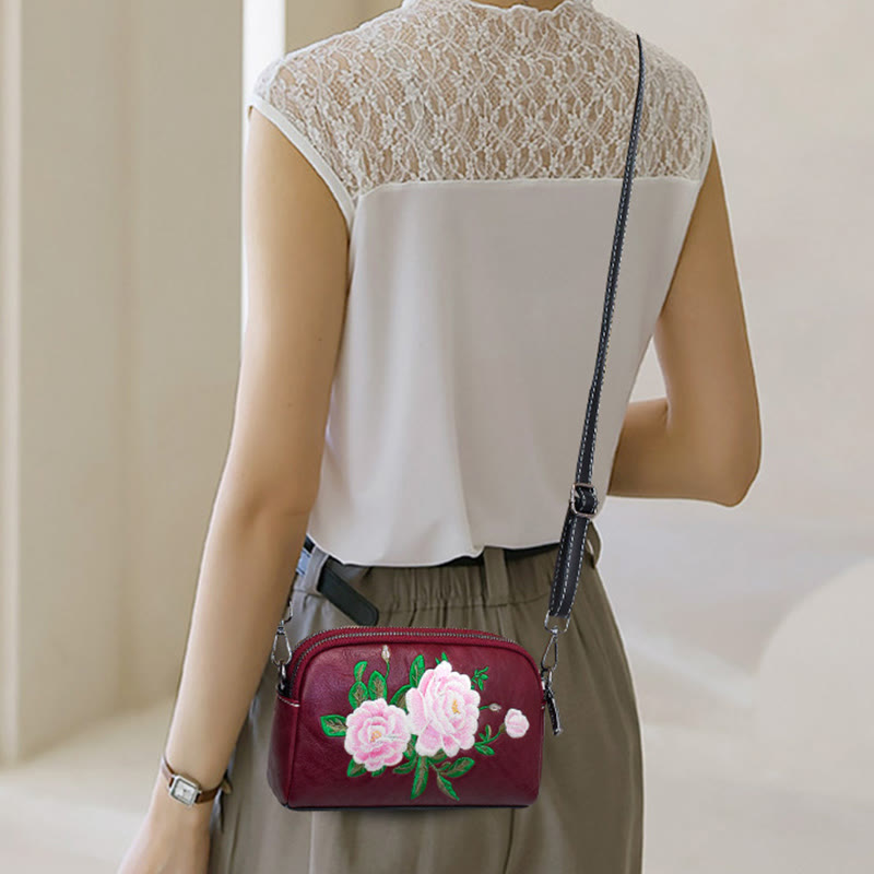 Buddha Stones Peony Pomegranate Flowers Su Embroidery Journey Shopping Purse Shoulder Bag Crossbody Bag