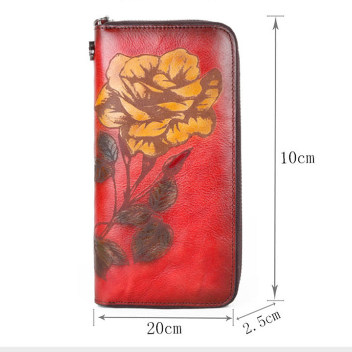 Buddha Stones Retro Rose Printed Leather Bag Journey Shopping Purse Handbag Wallet