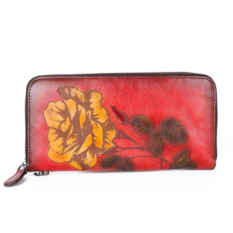 Buddha Stones Retro Rose Printed Leather Bag Journey Shopping Purse Handbag Wallet