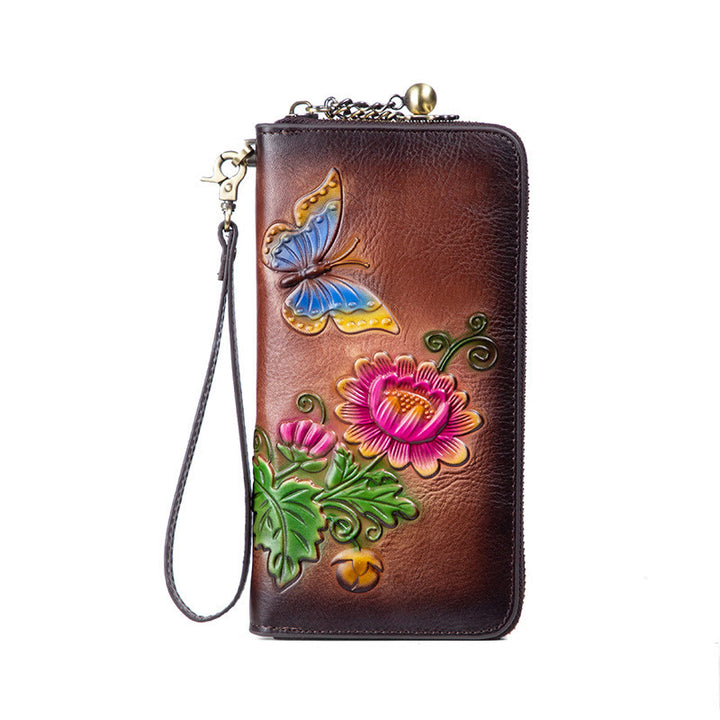 Buddha Stones Retro Butterfly Sunflower Printed Leather Bag Journey Shopping Purse Handbag