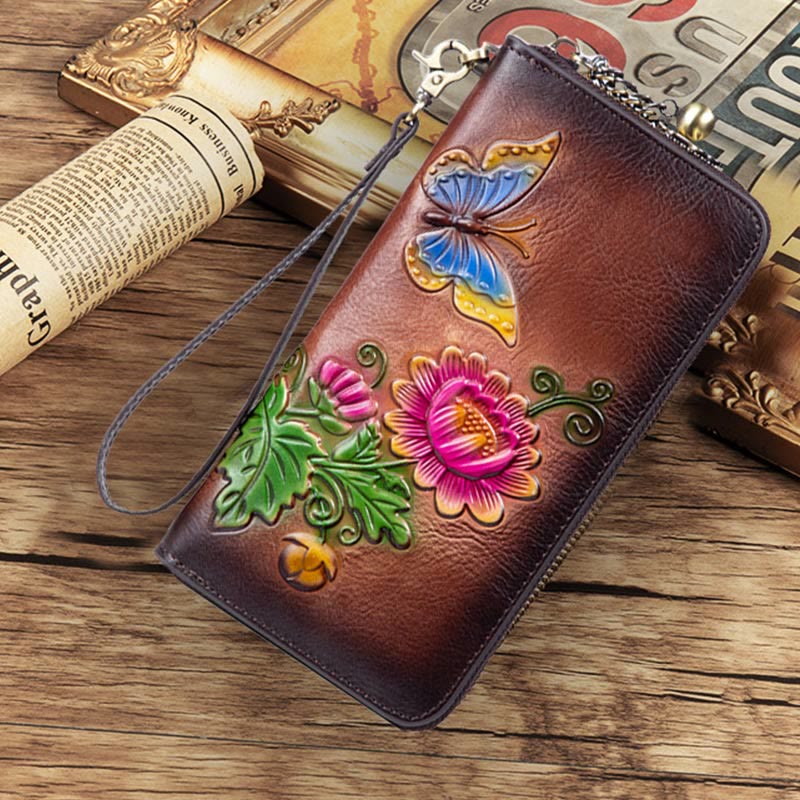 Buddha Stones Retro Butterfly Sunflower Printed Leather Bag Journey Shopping Purse Handbag