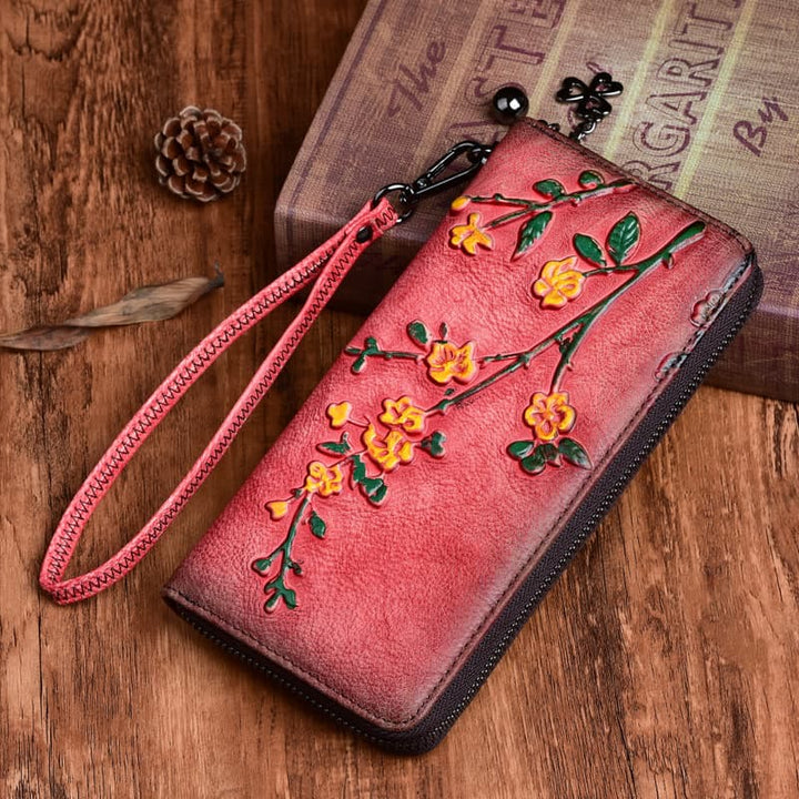 Buddha Stones Retro Plum Blossom Printed Leather Bag Journey Shopping Purse Handbag