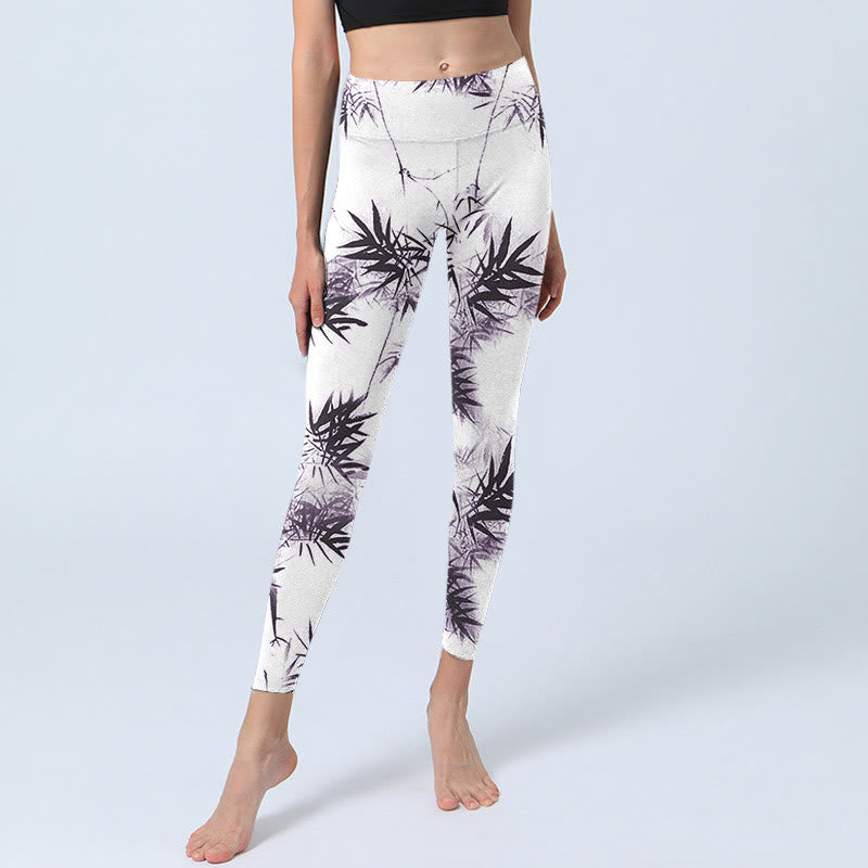 Buddha Stones White Black Bamboo Exercise Leggings Women's Yoga Pants - image 5