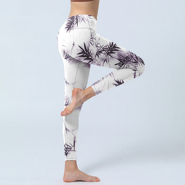 Buddha Stones White Black Bamboo Exercise Leggings Women's Yoga Pants