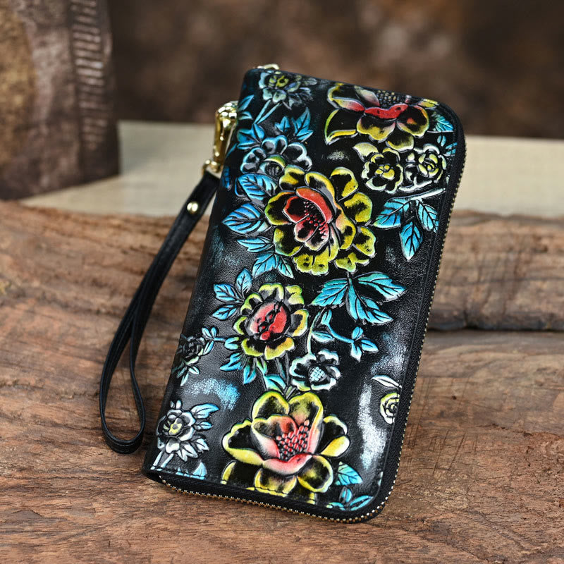 Buddha Stones Retro Lotus Printed Leather Bag Journey Shopping Purse Handbag