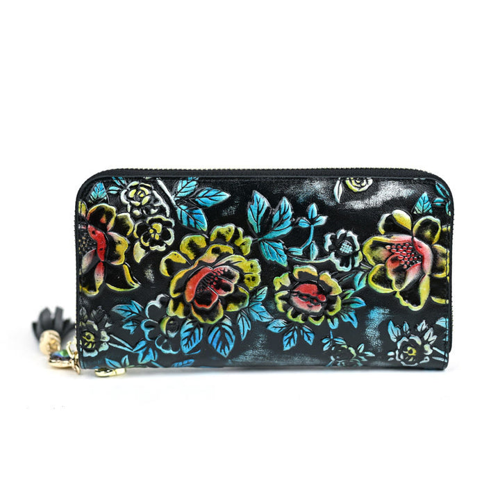 Buddha Stones Retro Lotus Printed Leather Bag Journey Shopping Purse Handbag