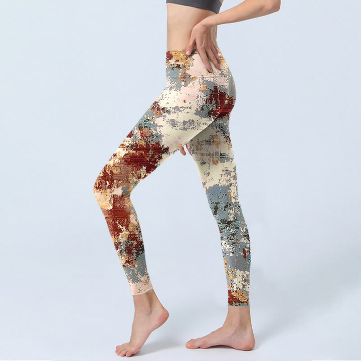 Buddha Stones Beige Red Grey Print Exercise Leggings Women's Yoga Pants