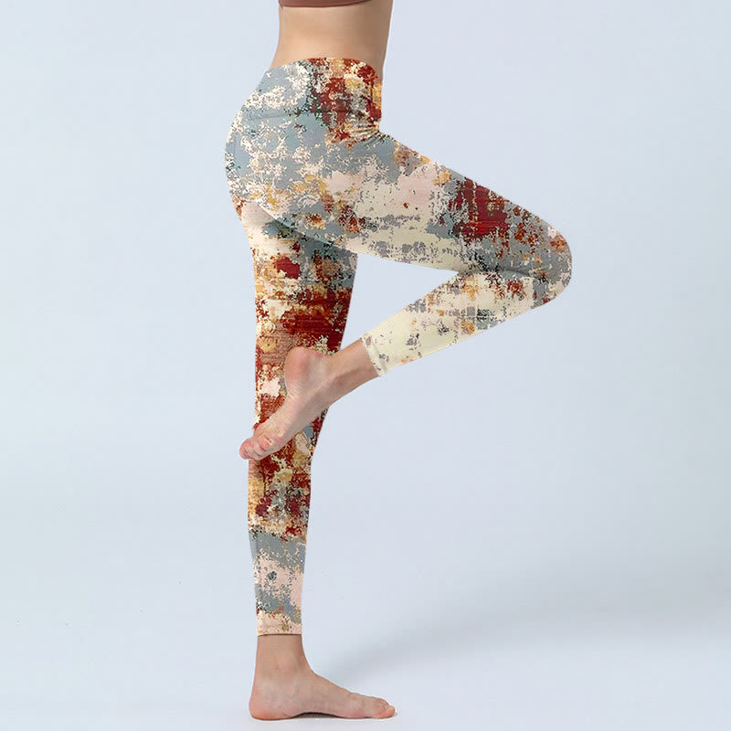 Buddha Stones Beige Red Grey Print Exercise Leggings Women's Yoga Pants