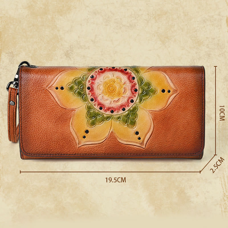 Buddha Stones Retro Flowers Printed Leather Bag Journey Shopping Purse Handbag Wallet