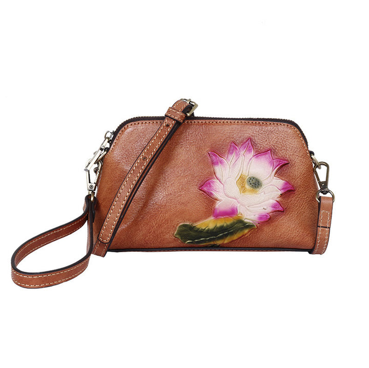 Buddha Stones Pink Lotus Flower Leaf Printed Leather Bag Journey Shopping Purse Handbag Shoulder Bag Crossbody Bag