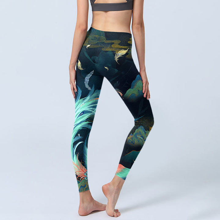 Buddha Stones Mountains Phoenix Feather Exercise Leggings Women's Yoga Pants - image 5