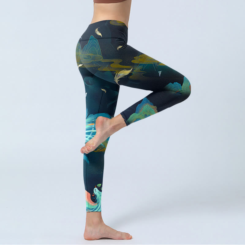 Buddha Stones Mountains Phoenix Feather Exercise Leggings Women's Yoga Pants - image 4