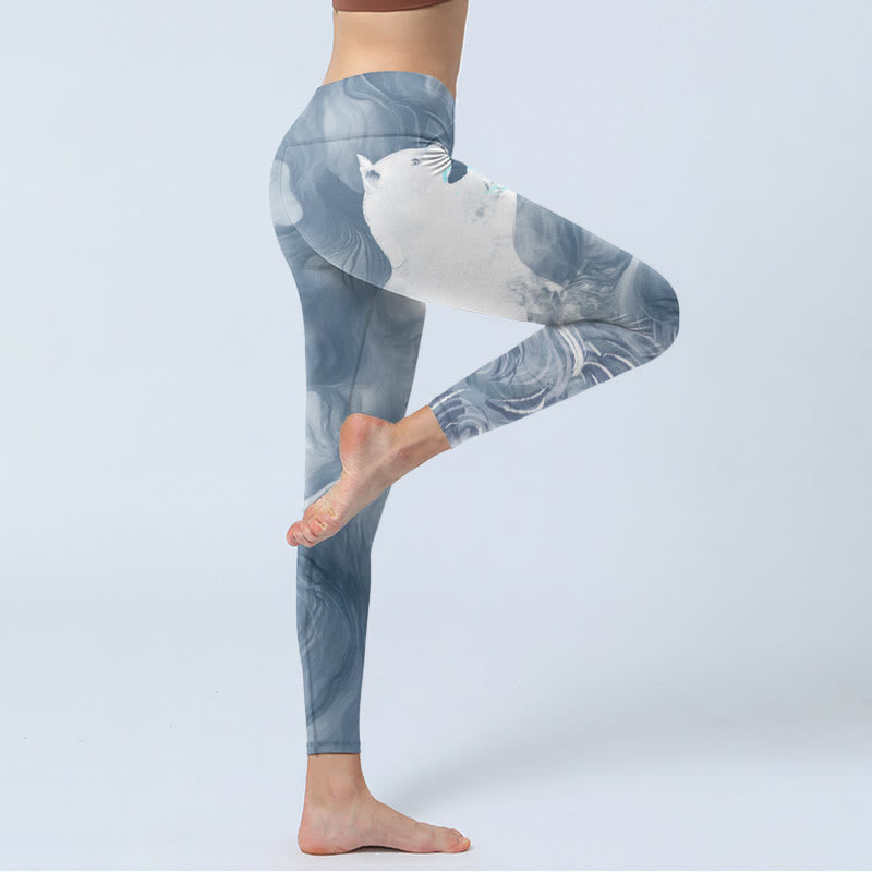 Buddha Stones Light Slate Gray White Cat Exercise Leggings Women's Yoga Pants - image 3