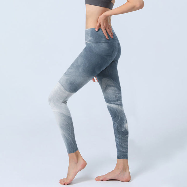 Buddha Stones Light Slate Gray White Cat Exercise Leggings Women's Yoga Pants - image 2