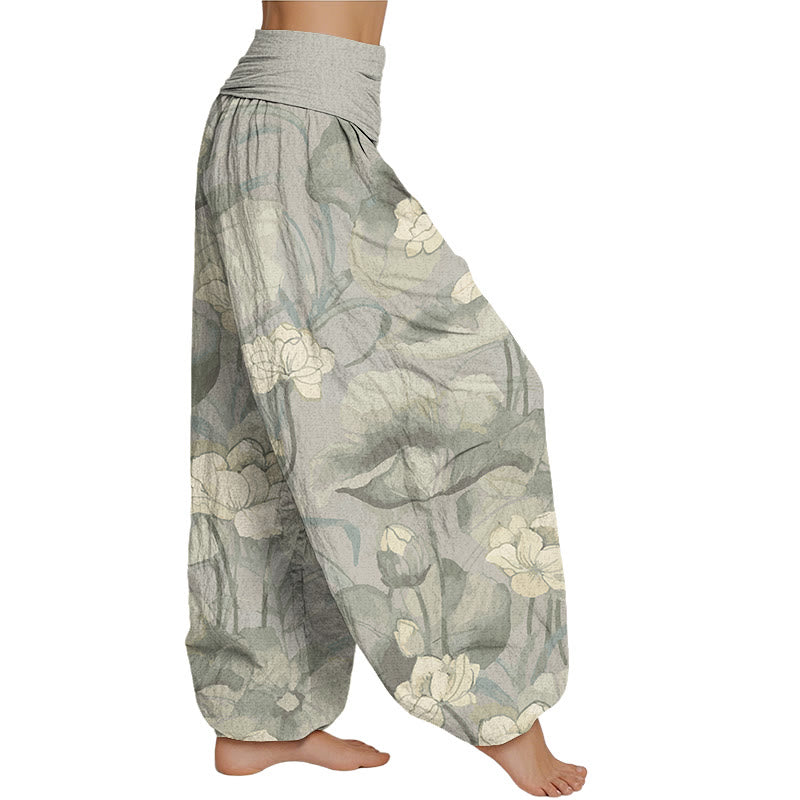 Buddha Stones Lotus Design Women's Elastic Waist Harem Pants