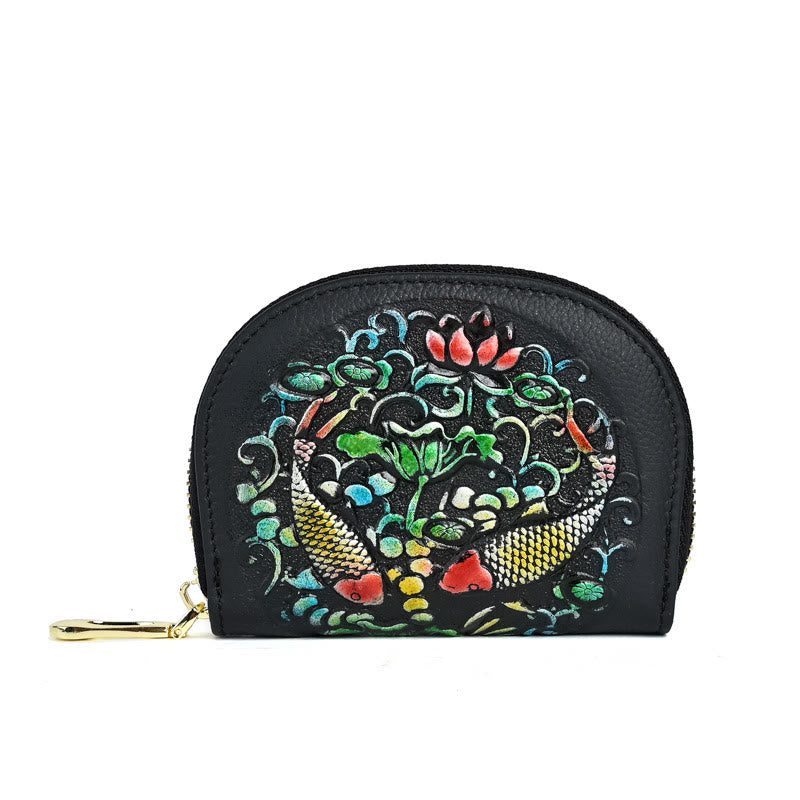 Buddha Stones Koi Fish Flowers Printed Leather Bag Journey Shopping Card Holder Purse Handbag