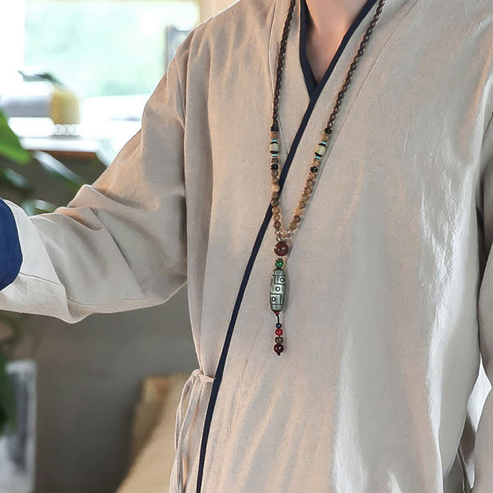 Buddha Stones Fall Colorblock Long Sleeve Shirt Linen Lace-up Men Clothing - image 14